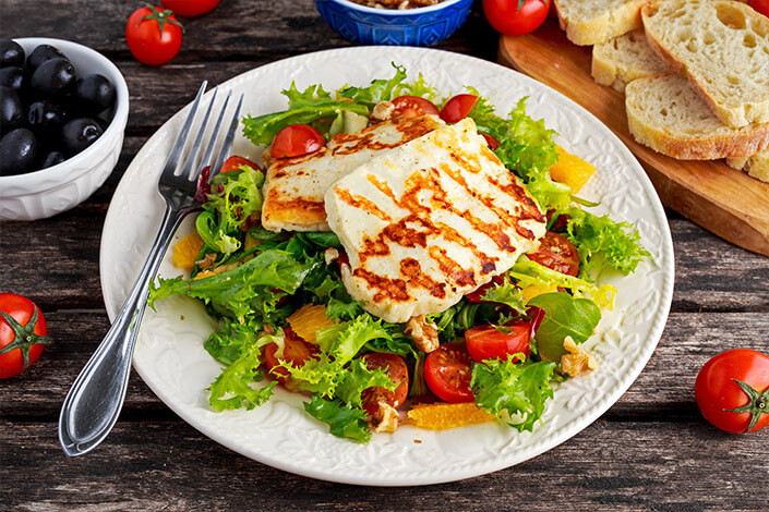 Cypriot Style Grilled Halloumi Cheese Salad