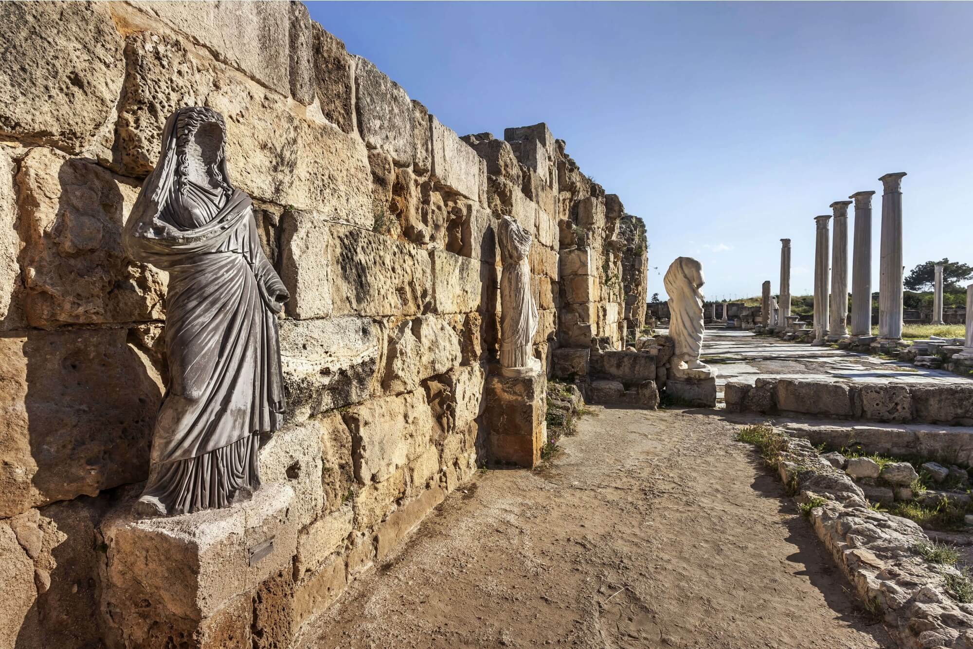 Marble columns and coloured statues, Salamis Ruins