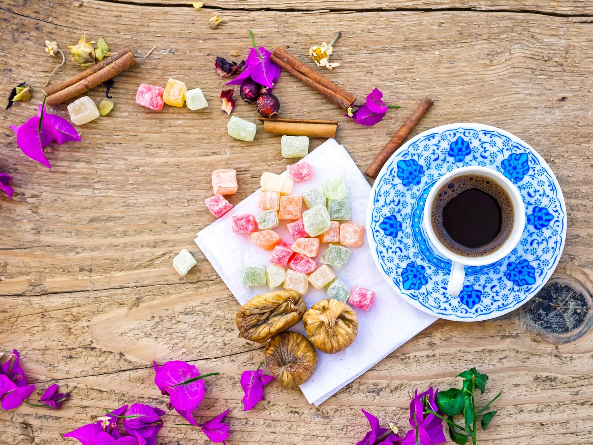 Lokum a Turkish sweet is served with a Turkish coffee after dinner